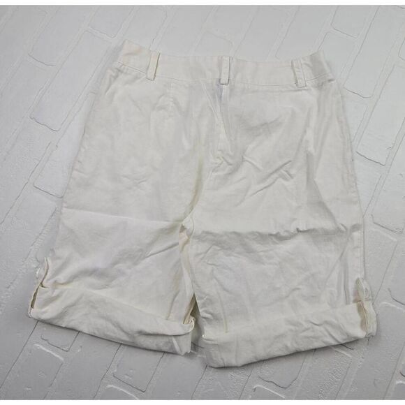 New York & Company White Linen Blend Bermuda Roll up Shorts Size 8 - Picture 4 of 5